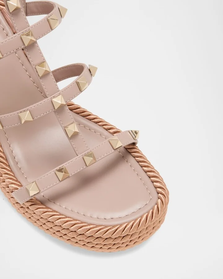 Rockstud Leather Wedge Espadrille Sandals - Image 2