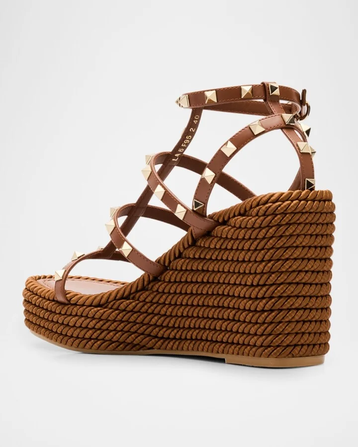 Rockstud Leather Wedge Espadrille Sandals - Image 3