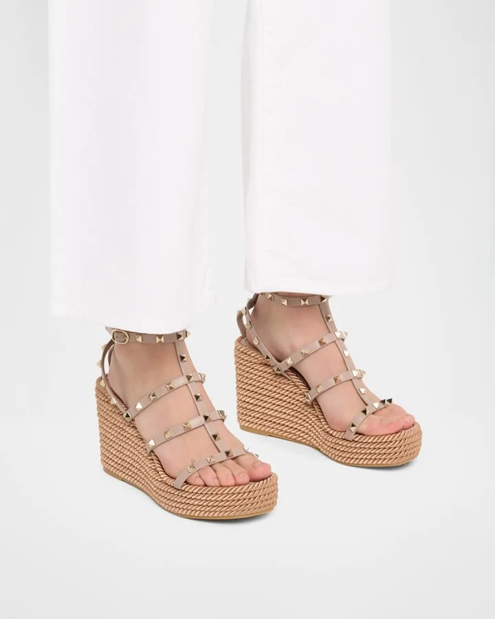 Rockstud Leather Wedge Espadrille Sandals - Image 6