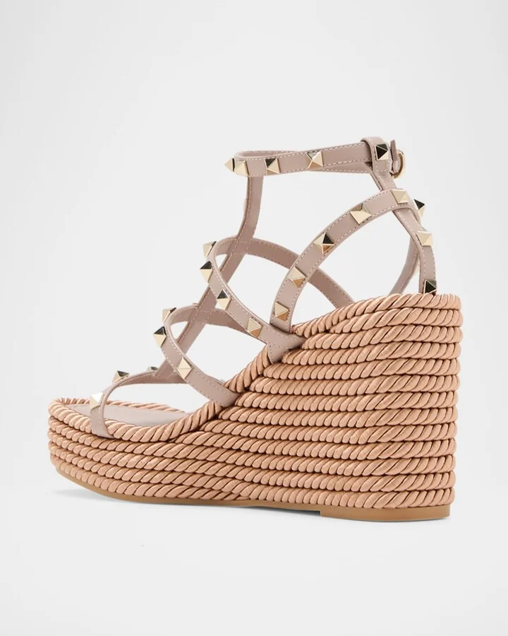 Rockstud Leather Wedge Espadrille Sandals - Image 8
