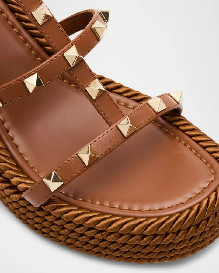 Rockstud Leather Wedge Espadrille Sandals - Image 9