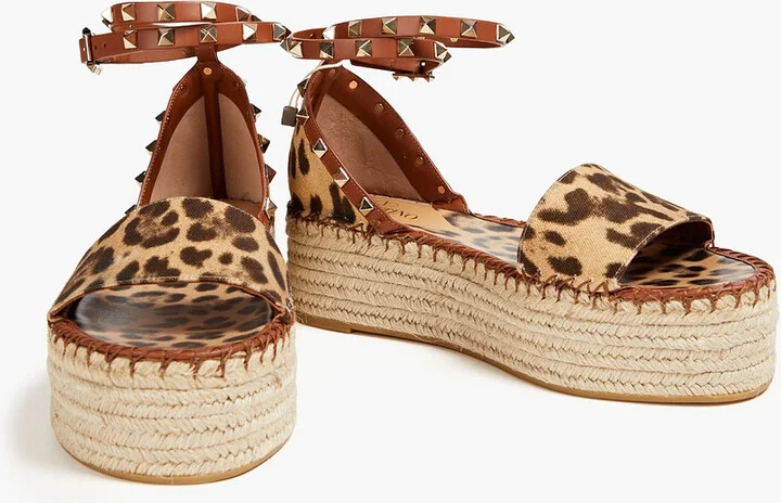 Rockstud leopard-print canvas platform espadrilles - Image 2