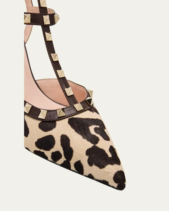 Rockstud Leopard-Printed Calf Hair Caged Pumps - Image 2