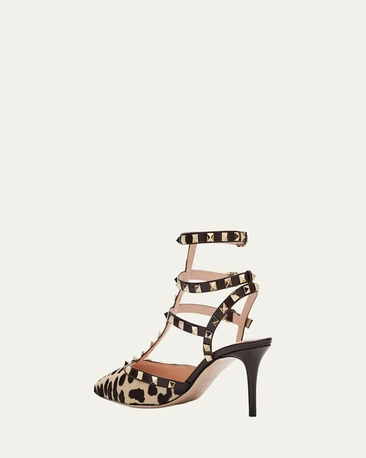 Rockstud Leopard-Printed Calf Hair Caged Pumps - Image 10