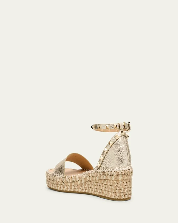 Rockstud Metallic Ankle-Strap Flatform Espadrilles - Image 3