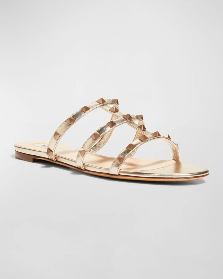 Rockstud Metallic City Flat Slide Sandals - Image 3