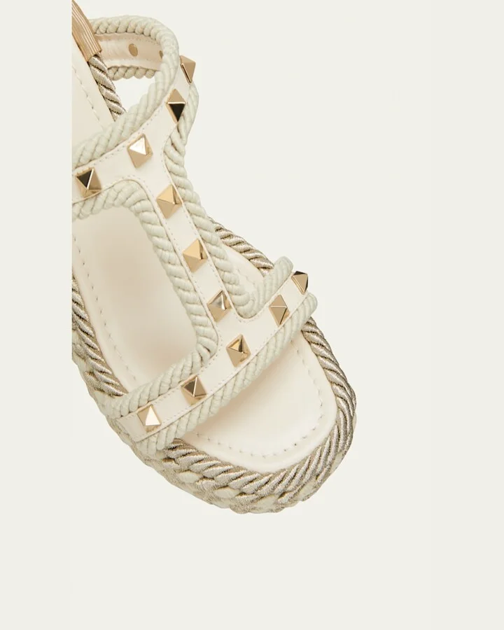 Rockstud Metallic T-Strap Espadrille Sandals - Image 4