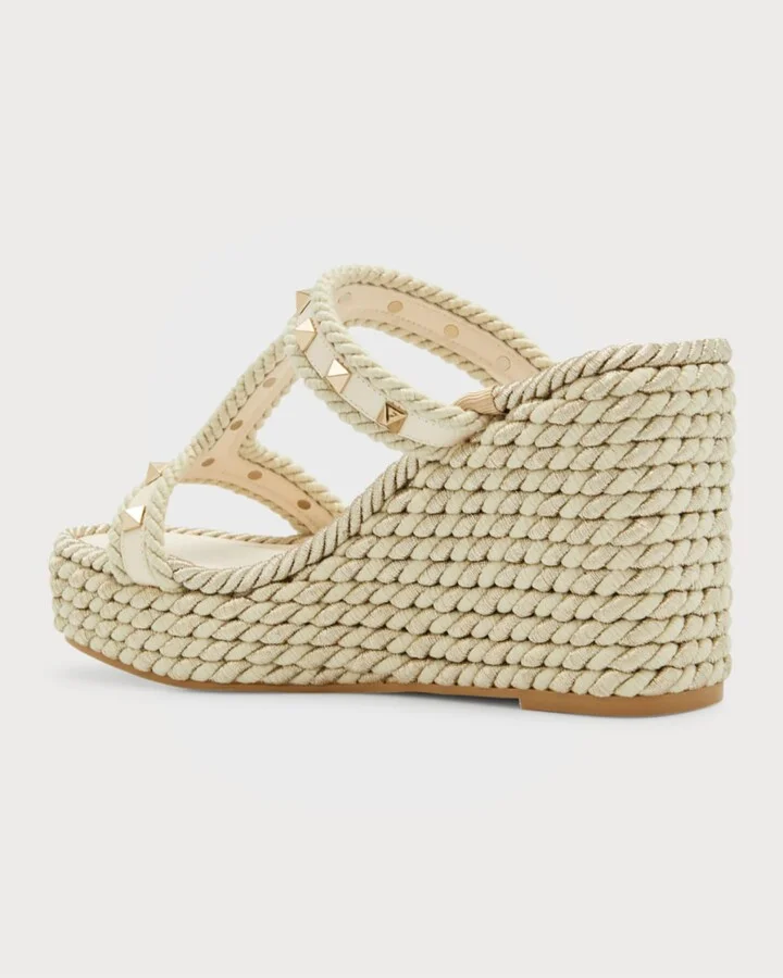 Rockstud Metallic T-Strap Espadrille Sandals - Image 2