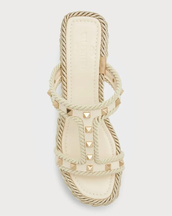 Rockstud Metallic T-Strap Espadrille Sandals - Image 3
