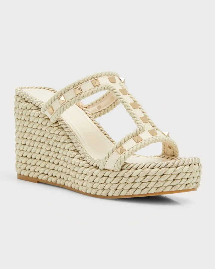 Rockstud Metallic T-Strap Espadrille Sandals - Image 9