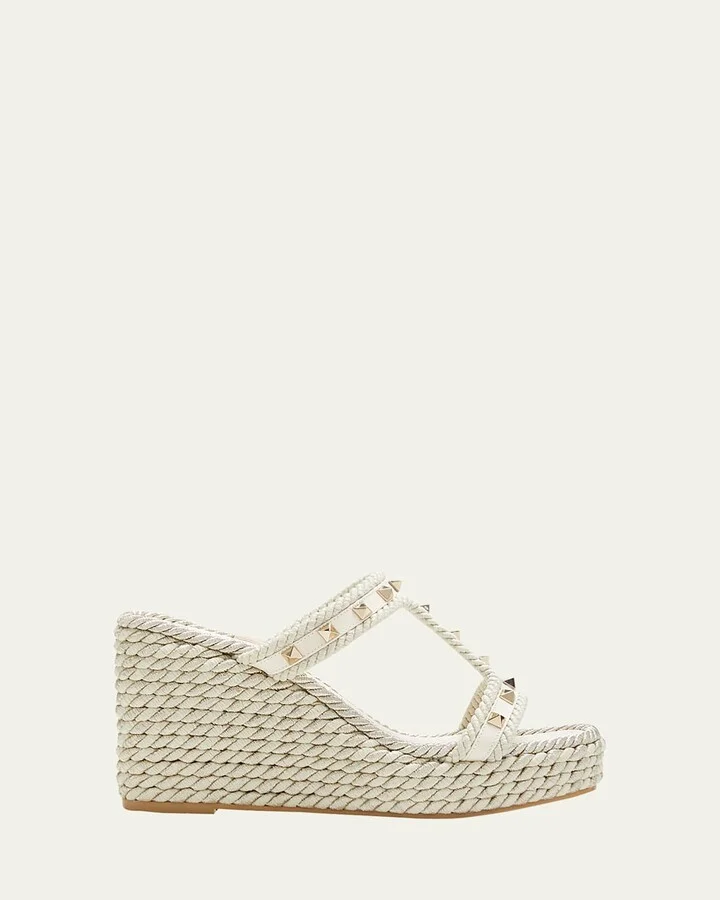 Rockstud Metallic T-Strap Espadrille Sandals