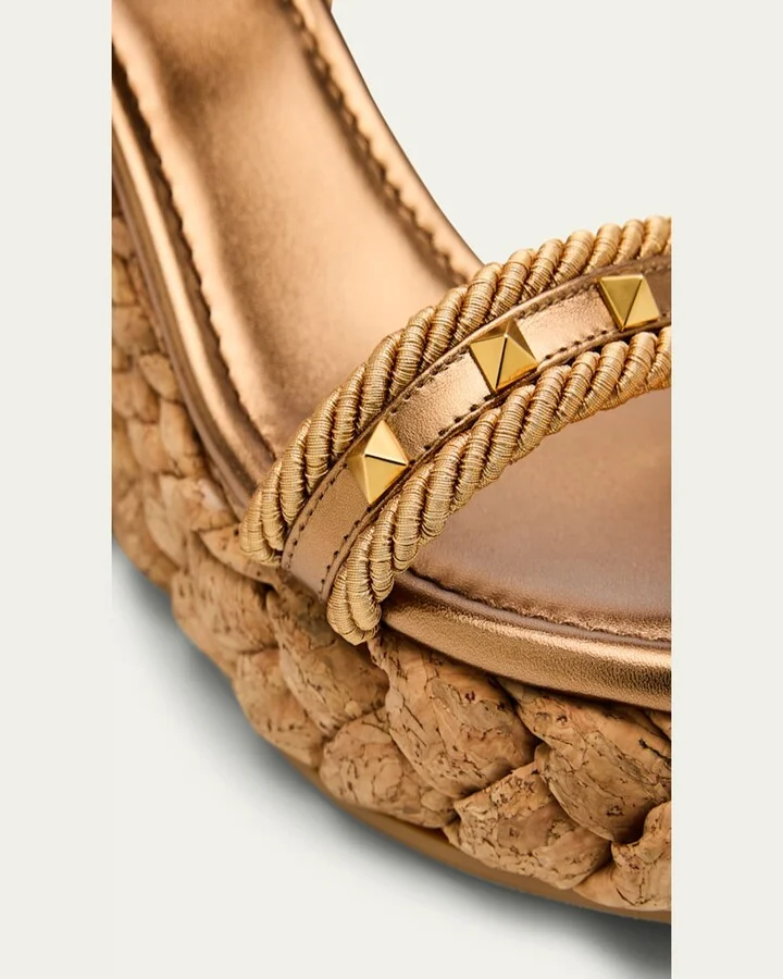 Rockstud Metallic Wedge Espadrille Sandals - Image 4