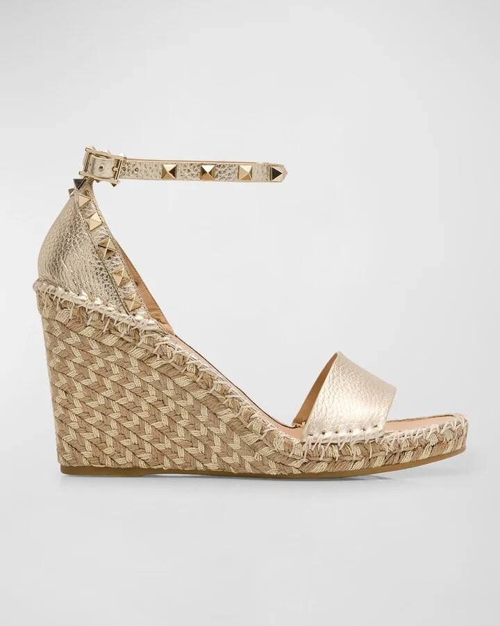 Rockstud Metallic Wedge Espadrille Sandals