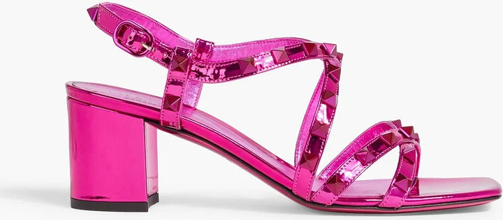 Rockstud mirrored-leather slingback sandals
