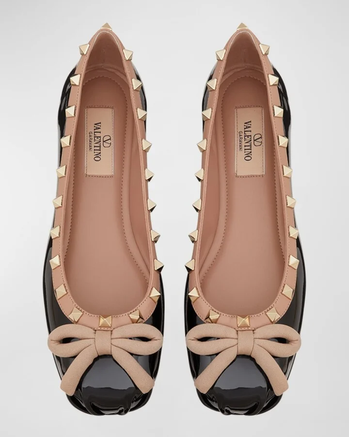 Rockstud Patent Bow Ballerina Flats - Image 2