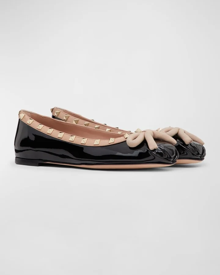 Rockstud Patent Bow Ballerina Flats - Image 3