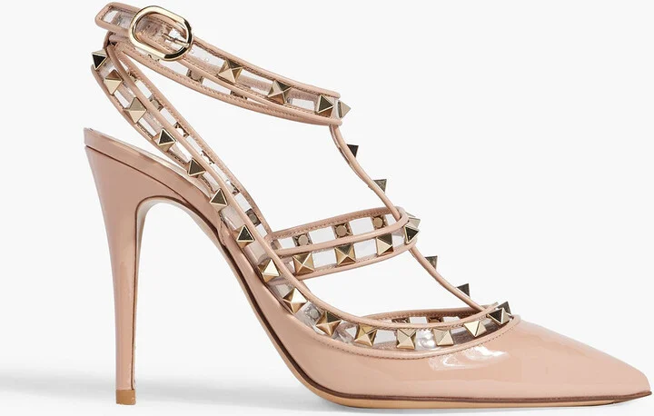 Rockstud PVC-trimmed patent-leather pumps
