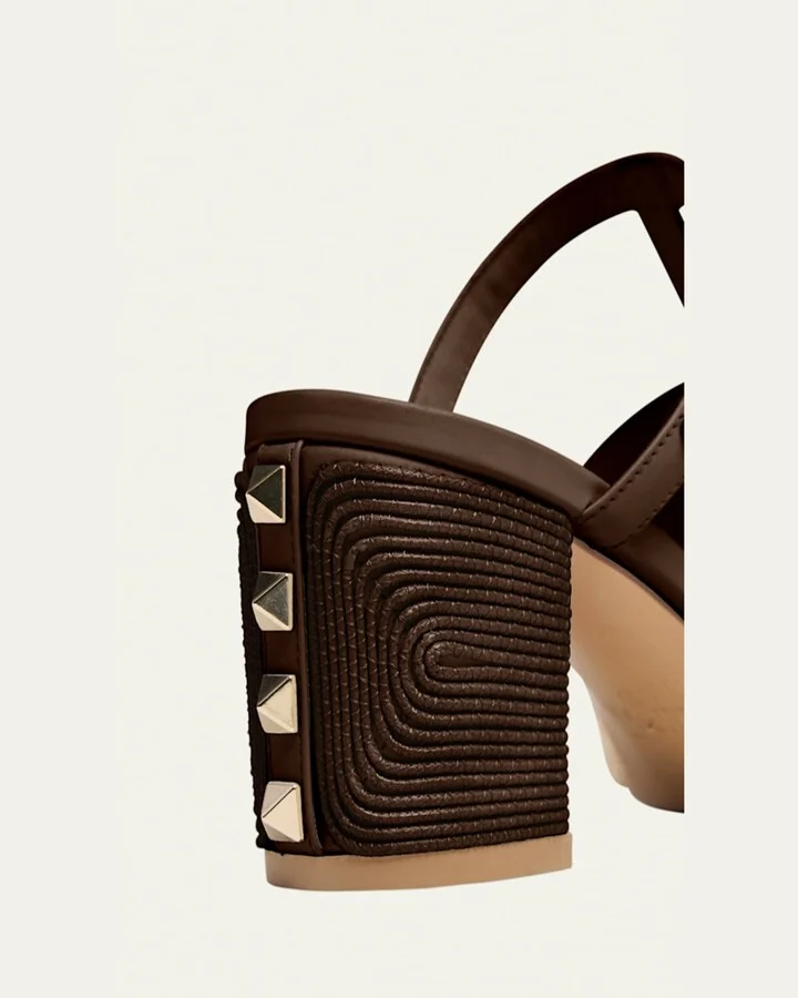 Rockstud Raffia Block-Heel Slide Sandals - Image 4
