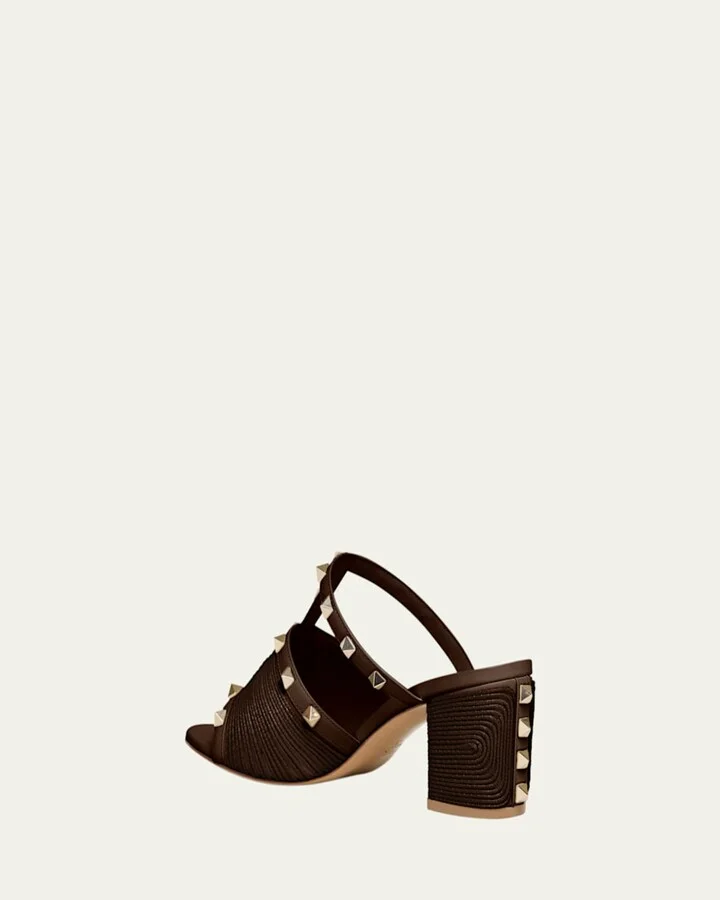 Rockstud Raffia Block-Heel Slide Sandals - Image 5