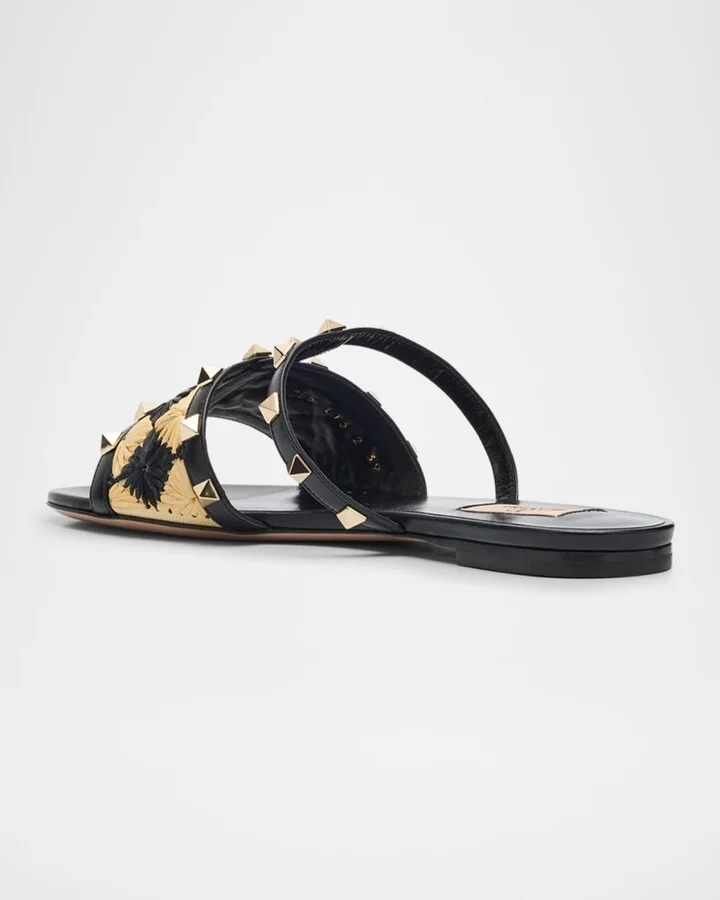 Rockstud Raffia Flat Slide Sandals - Image 7