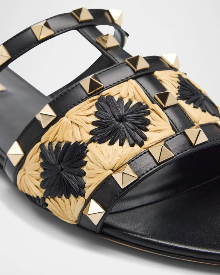 Rockstud Raffia Flat Slide Sandals - Image 11