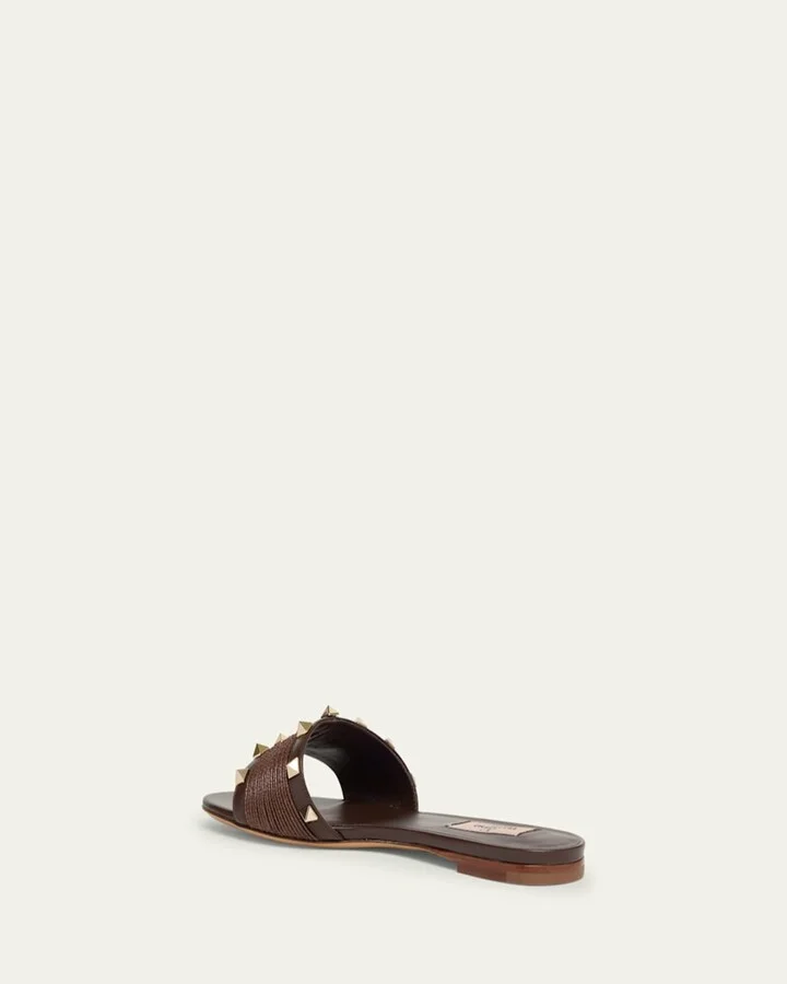 Rockstud Raffia Flat Slide Sandals - Image 4