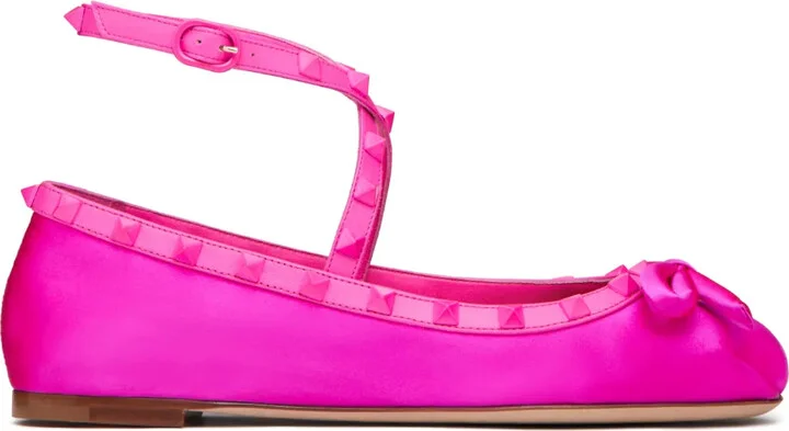 Rockstud satin ballerina shoes
