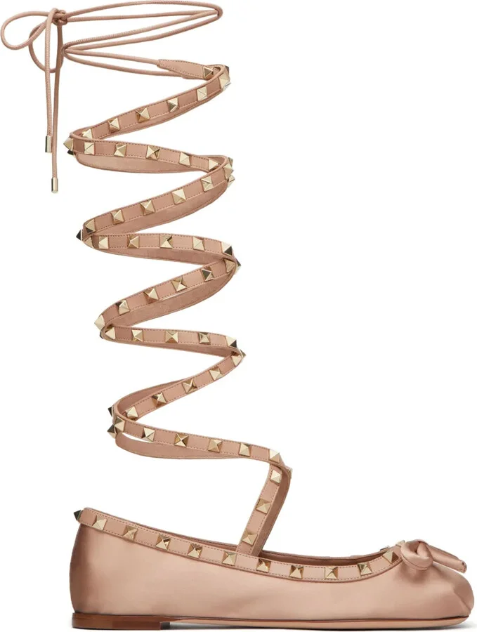 Rockstud satin ballerina shoes