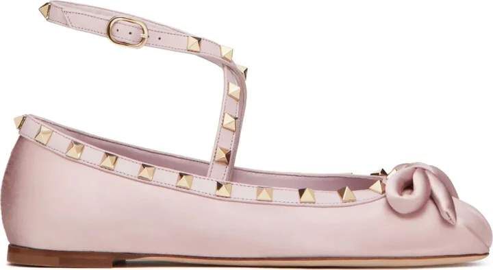 Rockstud satin ballerina shoes
