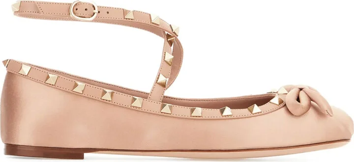 Rockstud satin ballerina shoes