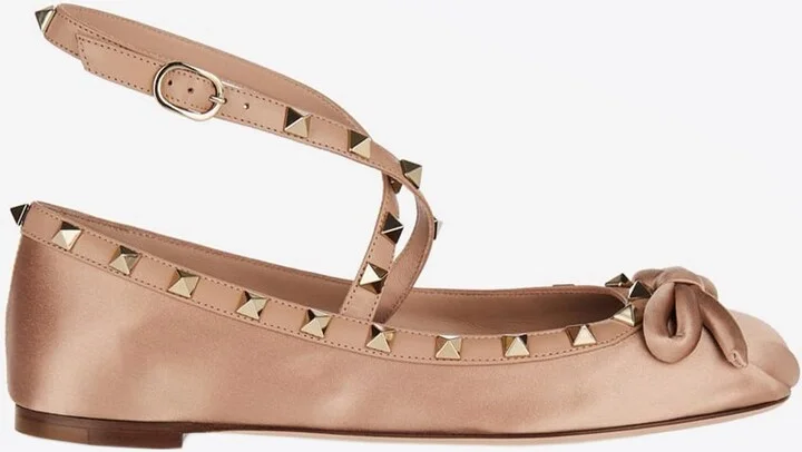 Rockstud Satin Ballet Flats