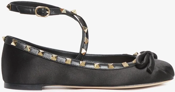 Rockstud Satin Ballet Flats
