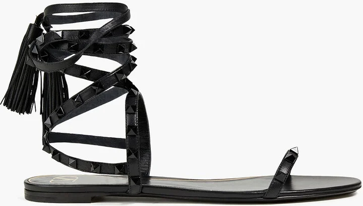 Rockstud tasseled leather sandals