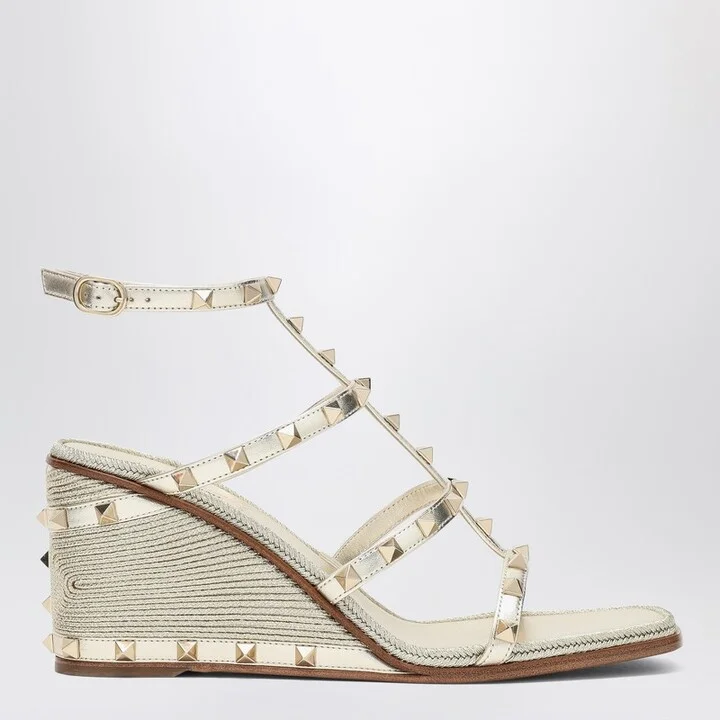 Rockstud wedge sandals in platinum color