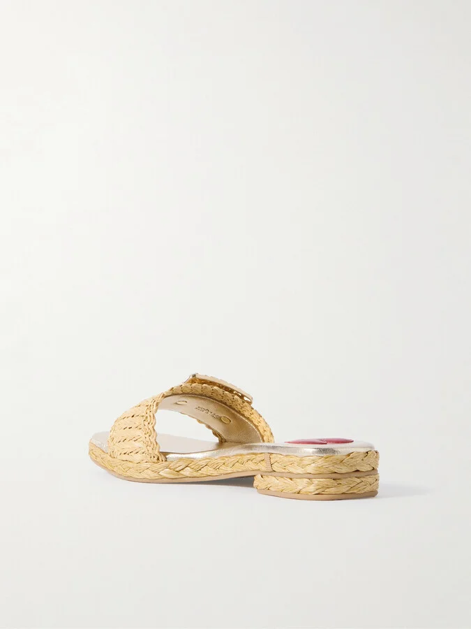 Roger Vivier - 25 Crystal-embellished Raffia Sandals - Neutrals - Image 3