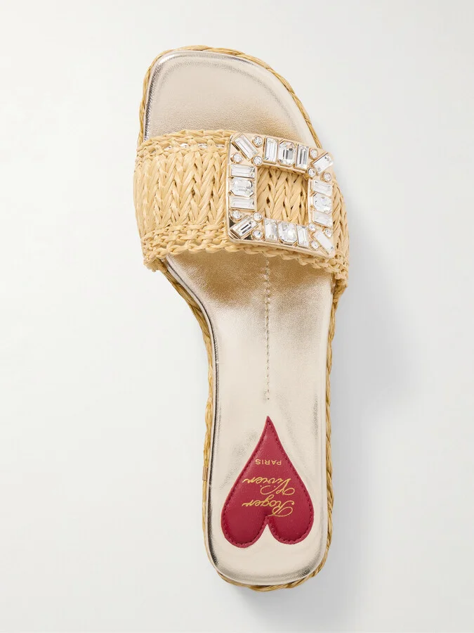 Roger Vivier - 25 Crystal-embellished Raffia Sandals - Neutrals - Image 5