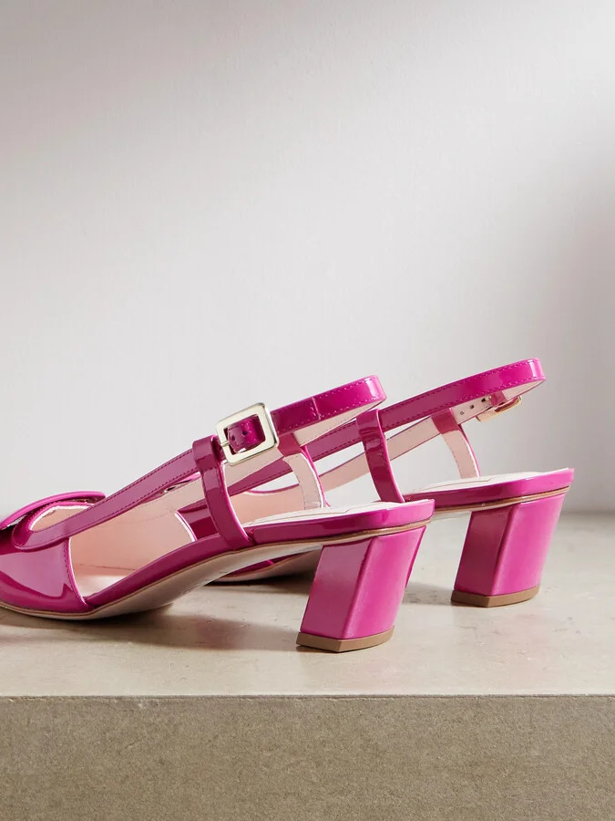Roger Vivier - 45 Patent-leather Slingback Pumps - Pink - Image 3
