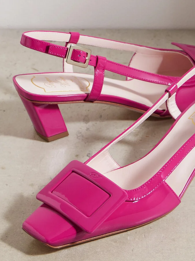 Roger Vivier - 45 Patent-leather Slingback Pumps - Pink - Image 4
