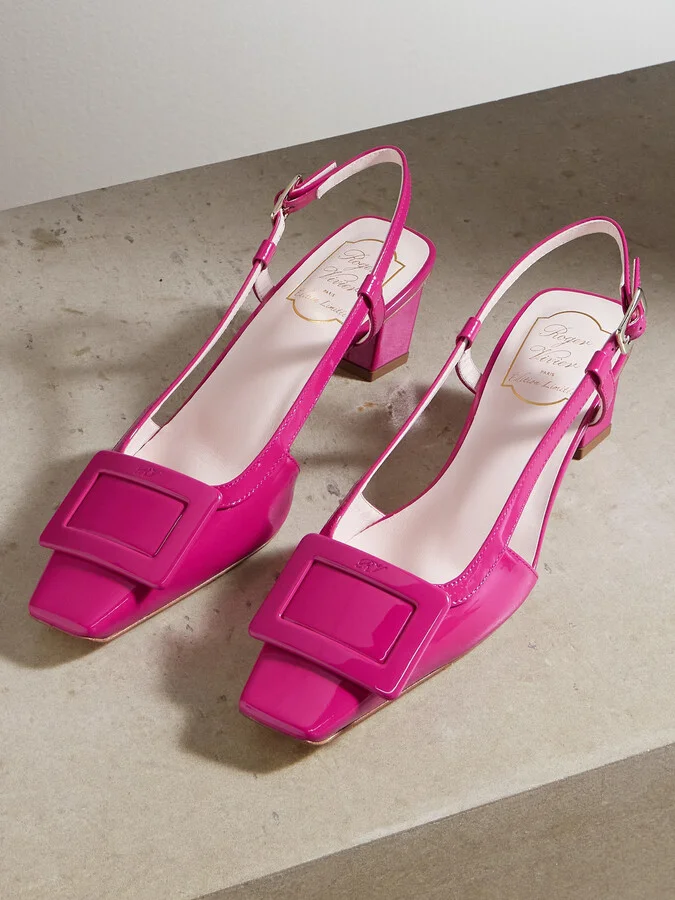 Roger Vivier - 45 Patent-leather Slingback Pumps - Pink - Image 5