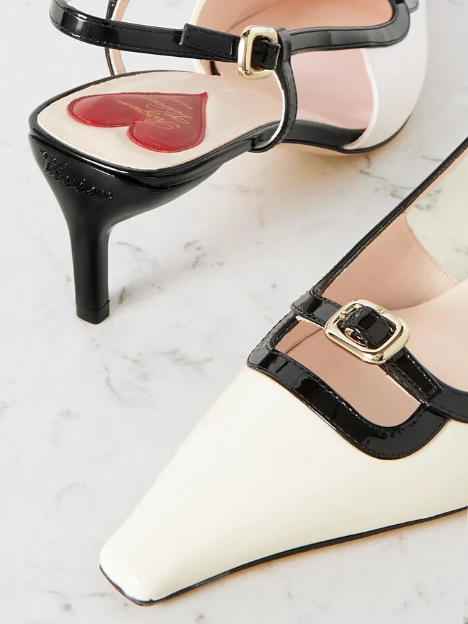 Roger Vivier - 55 Two-tone Patent-leather Slingback Pumps - White - Image 4