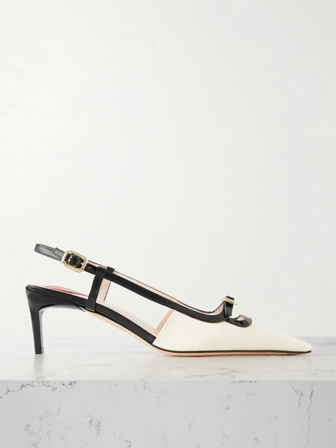 Roger Vivier - 55 Two-tone Patent-leather Slingback Pumps - White