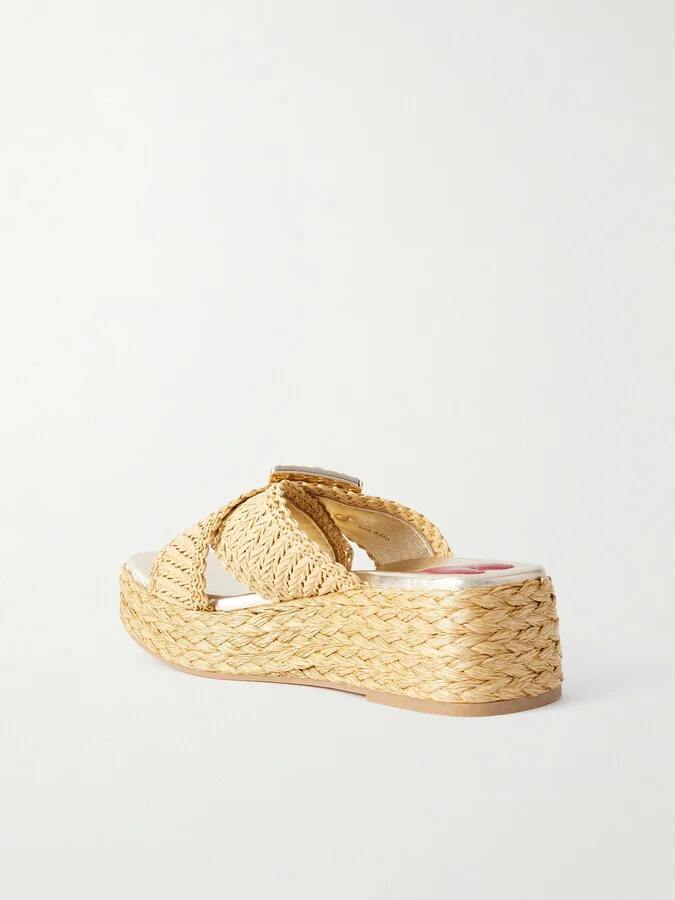 Roger Vivier - 60 Embellished Raffia Platform Mules - Neutrals - Image 3