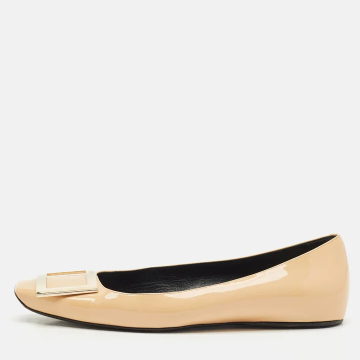 Roger Vivier Beige Patent Leather Trompette Ballet Flats Size 36