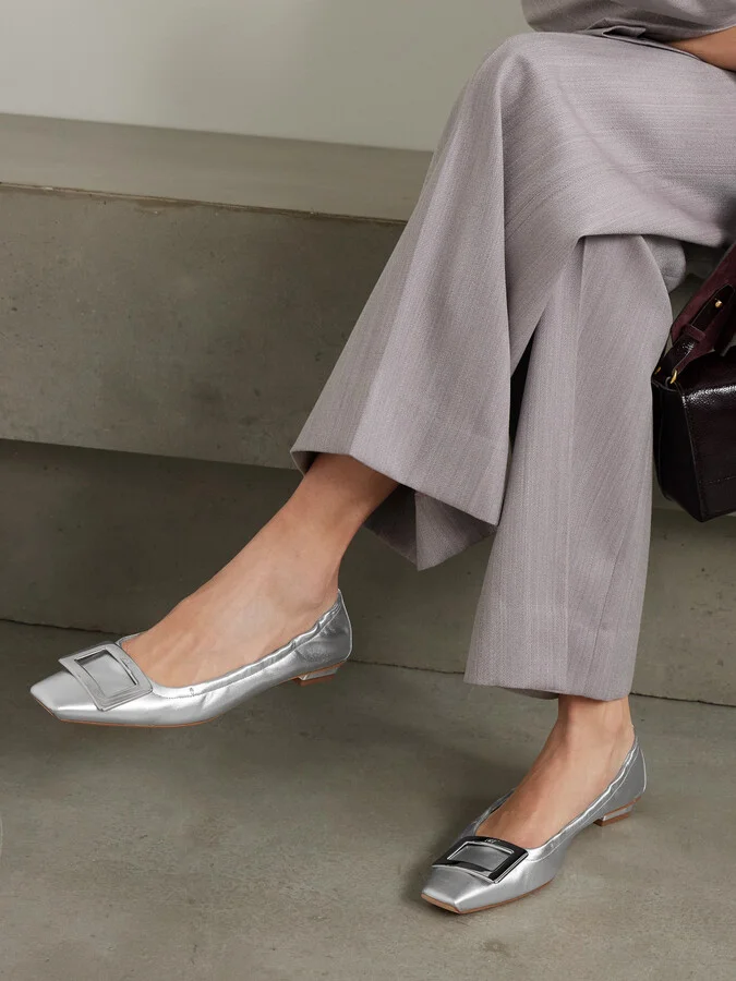 Roger Vivier - Belle Vivier 25 Embellished Metallic Ballet Flats - Silver - Image 2