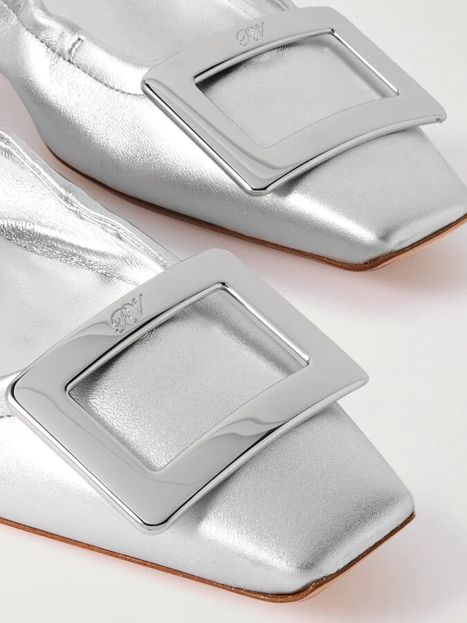 Roger Vivier - Belle Vivier 25 Embellished Metallic Ballet Flats - Silver - Image 4