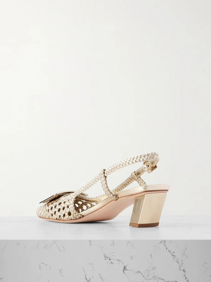 Roger Vivier - Belle Vivier 45 Braided Metallic Leather Slingback Pumps - Gold - Image 3
