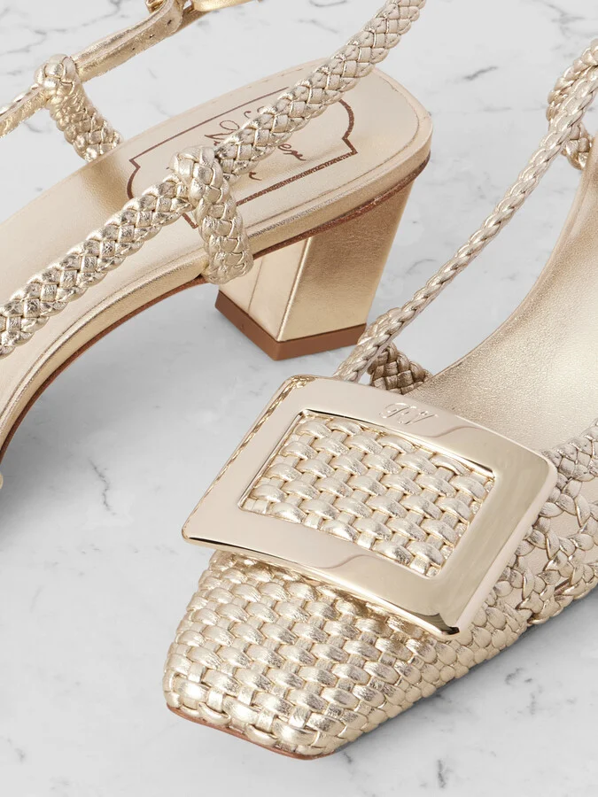 Roger Vivier - Belle Vivier 45 Braided Metallic Leather Slingback Pumps - Gold - Image 4