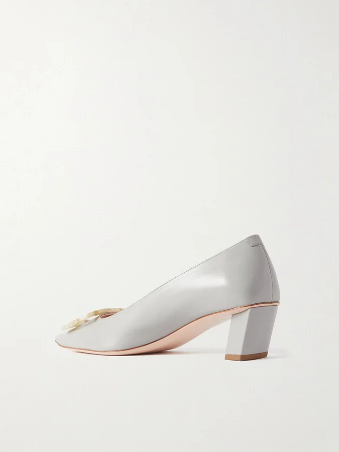 Roger Vivier - Belle Vivier 45 Buckled Leather Pumps - Gray - Image 3