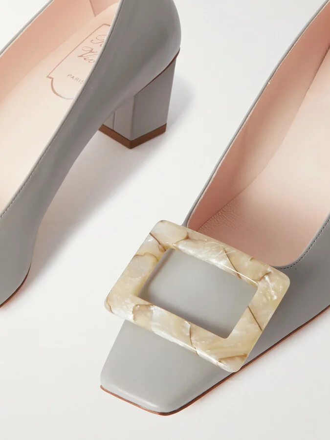 Roger Vivier - Belle Vivier 45 Buckled Leather Pumps - Gray - Image 4