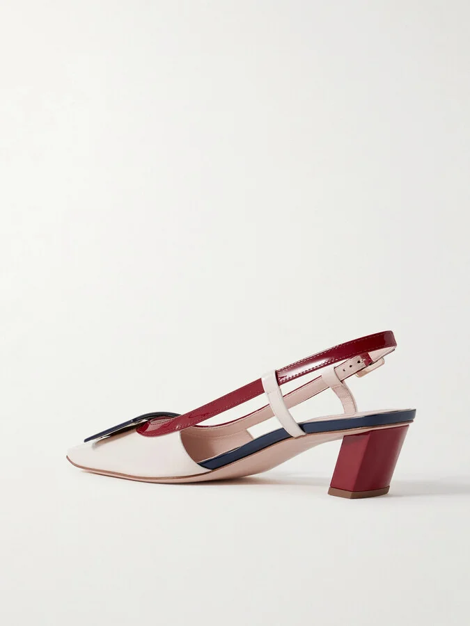 Roger Vivier - Belle Vivier 45 Color-block Patent-leather Slingback Pumps - Neutrals - Image 3